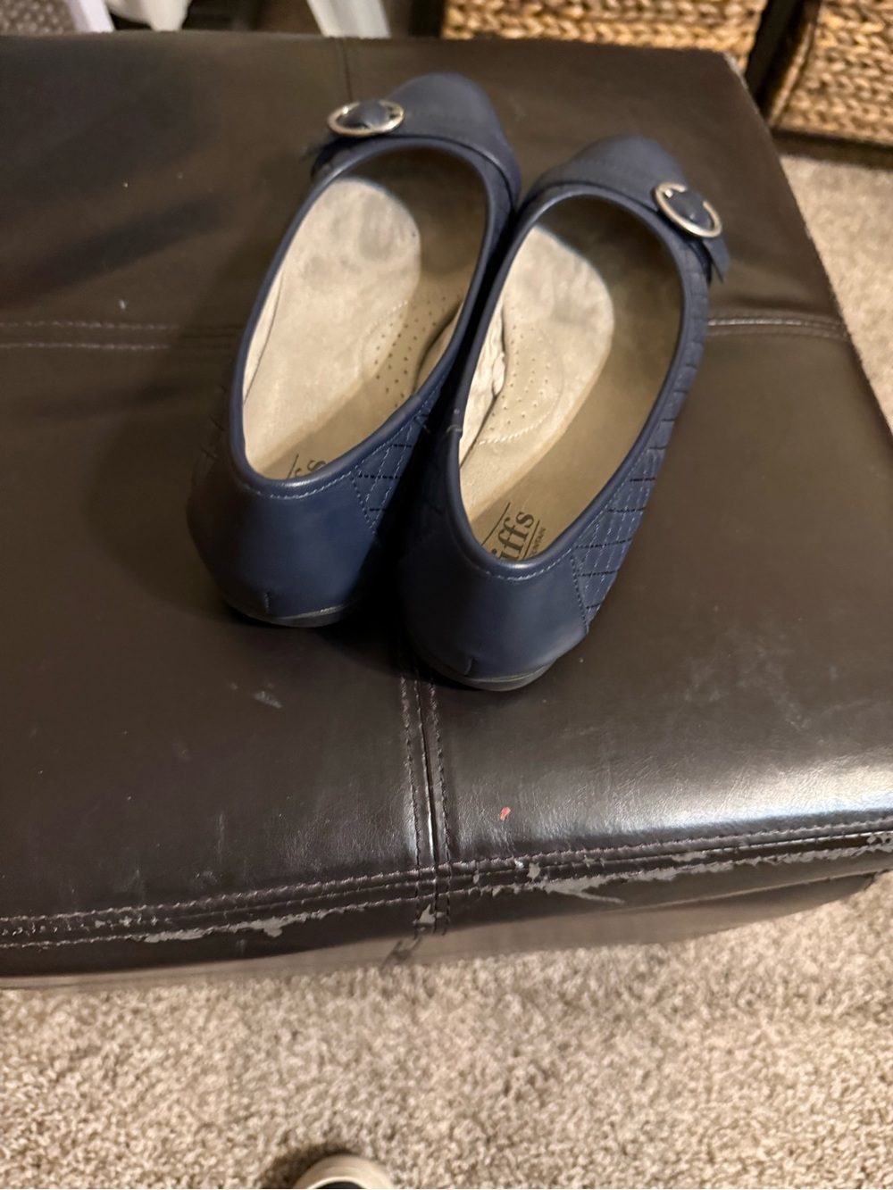 New w/out tag White Mountain Navy Vegan Leather Slip-On Ballet Flats with Buckle - Picture 2 of 4